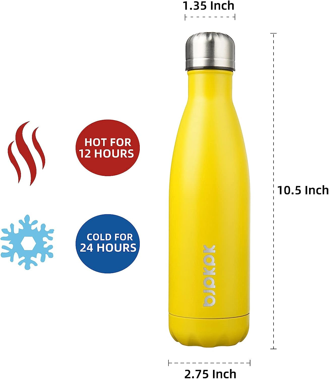 17Oz Insulated Stainless Steel Water Bottles,Sports Water Bottles Keep Cold for 24 Hours and Hot for 12 Hours,Bpa Free for Travel,Goldenrod